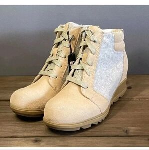 SOREL Womens Evie Lace Up Wedge Ankle Boots Size 11 Waterproof Ceramic Beige